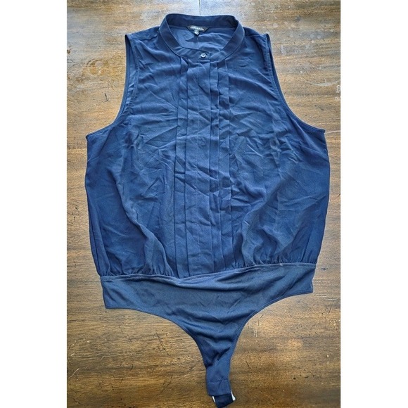 Olivaceous Tops - NWT Violets & Rose L Blue Button Up Pleated Thong Bodysuit 125527
